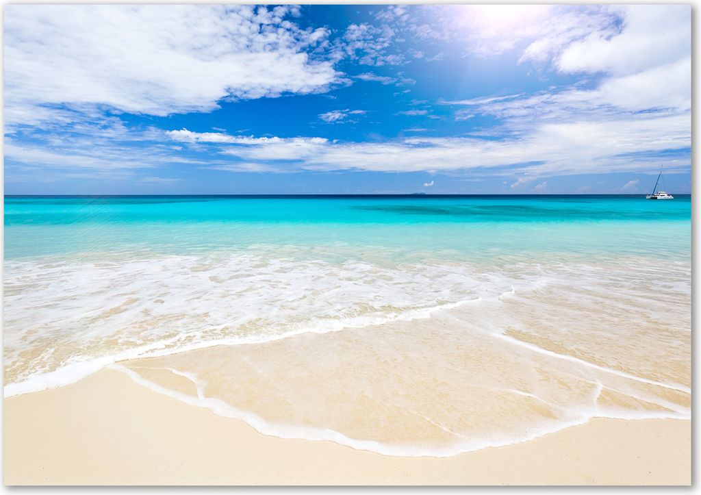 Tulup Glas-Bild - 100 x 70 - Wandbild aus Glas - Wandkunst - Wandbild hinter gehärtetem Sicherheitsglas - Landschaften - Tropischer Strand - Blau
