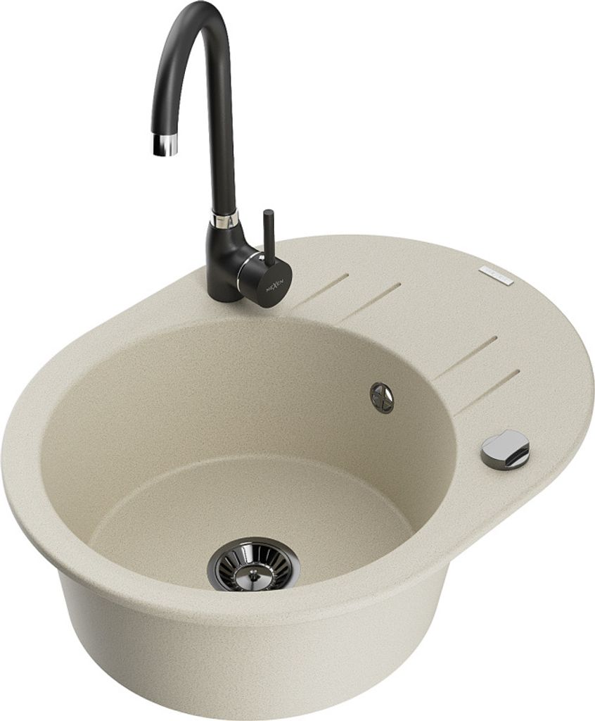 Mexen Kevin 1 Becken-Granitspüle mit Abtropffläche und Mischbatterie Telma, Beige - 6517-69-670200-70