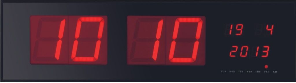 Perel Digitale LED-Wanduhr mit großen roten LED-Ziffern, 125 mm Zahlen, klare Anzeige von Uhrzeit