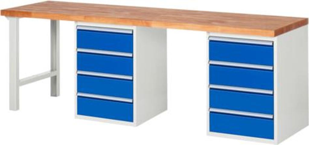 Werkbank mit 8 Schubladen - Vollauszug - 180:8 - 890 x 2.500 x 700 mm (HxBxT) - Traglast 1.000 kg - Buche