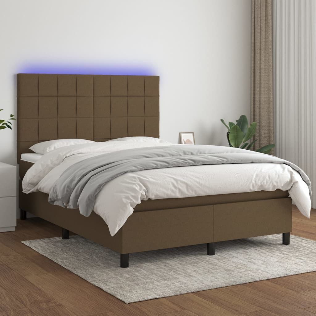 Maison Exclusive - Boxspringbett mit Matratze & LED Dunkelbraun 140x190 cm Stoff