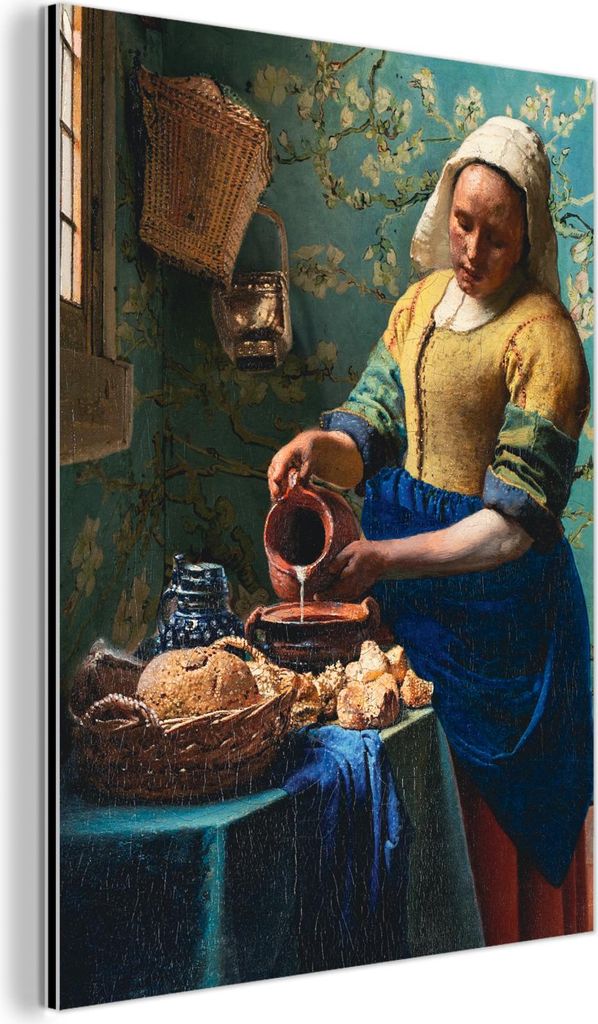 MuchoWow Wanddekoration Metall Metallbild Wandkunst 30x40 cm Milchmädchen - Mandelblüte - Van Gogh - Vermeer - Gemälde - Alte Meister MuchoWow A...
