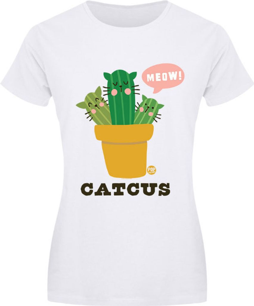 Pop Factory - "Catcus" T-Shirt für Damen GR6693 (M) (Weiß/Grün/Gelb)