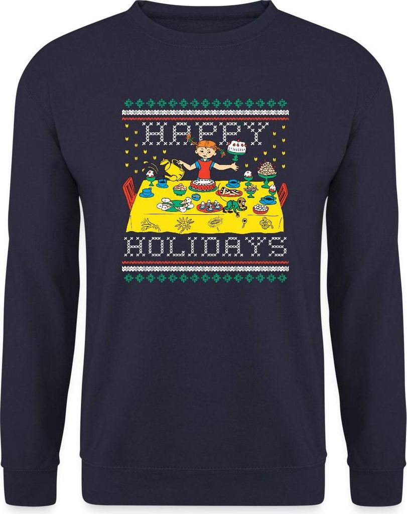Spreadshirt Pippi Langstrumpf Happy Holidays Ugly Christmas Uni Pullover, 3XL, Navy