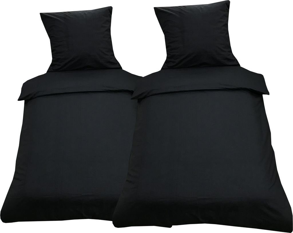 4 teilige Uni Bettwäsche 135 x 200 cm schwarz Einfarbig Produktbild 1