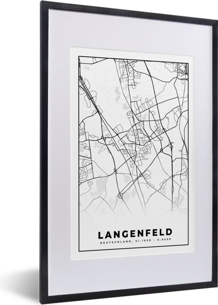 MuchoWow® Gerahmtes Poster Langenfeld - Karte - Stadtplan Produktbild 