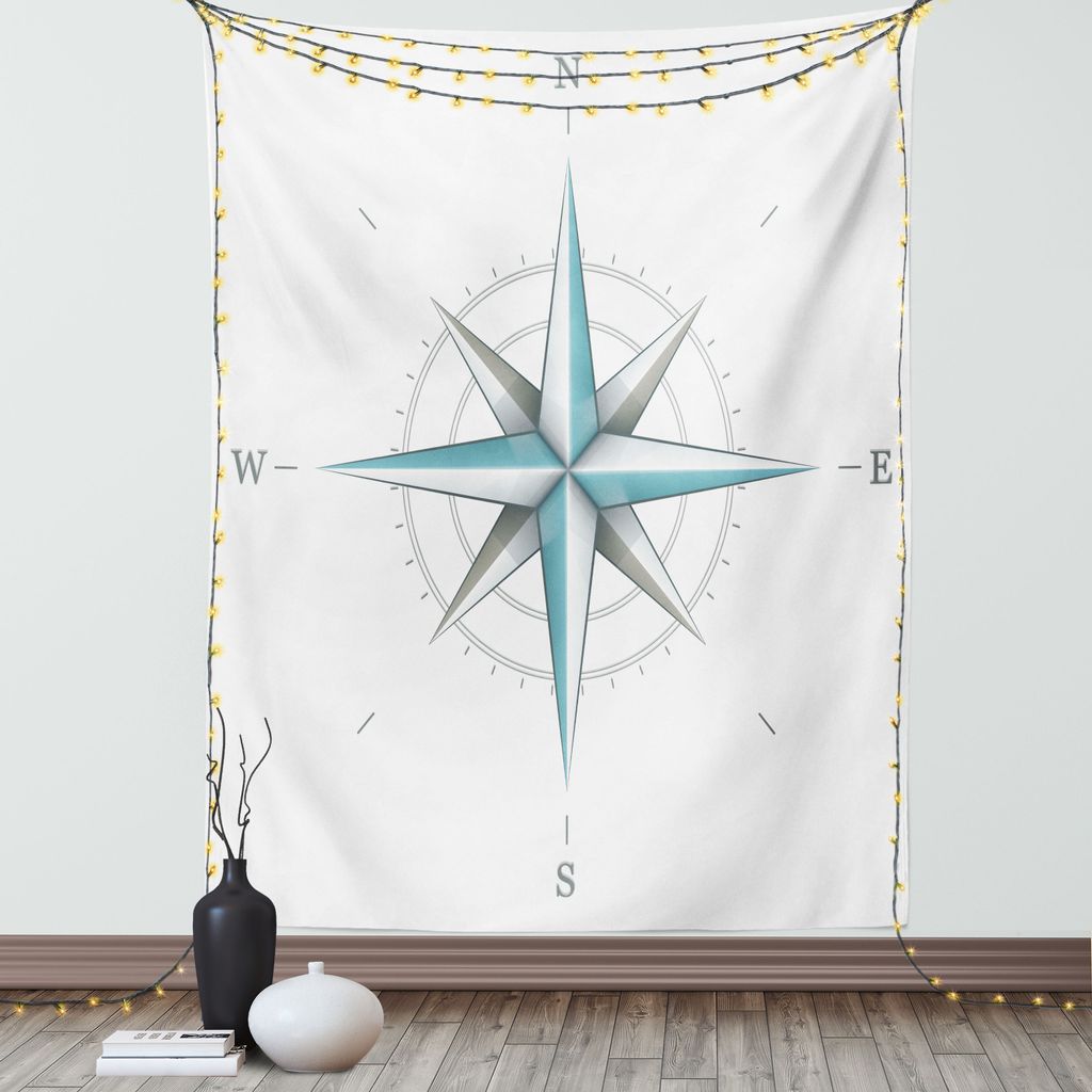 ABAKUHAUS Kompass Wandteppich, Antikes Wind Rosen Diagramm Für Hauptsächliche Richtungs Der Erdillustration, Wohnzimmer Schlafzimmer Seidiger Sat...