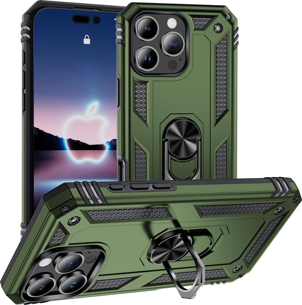 Conie Outdoor Schutzhülle für iPhone 16 Pro Max Tasche Silikon Hard Case Cover Hülle mit Halter Ständer in Grün