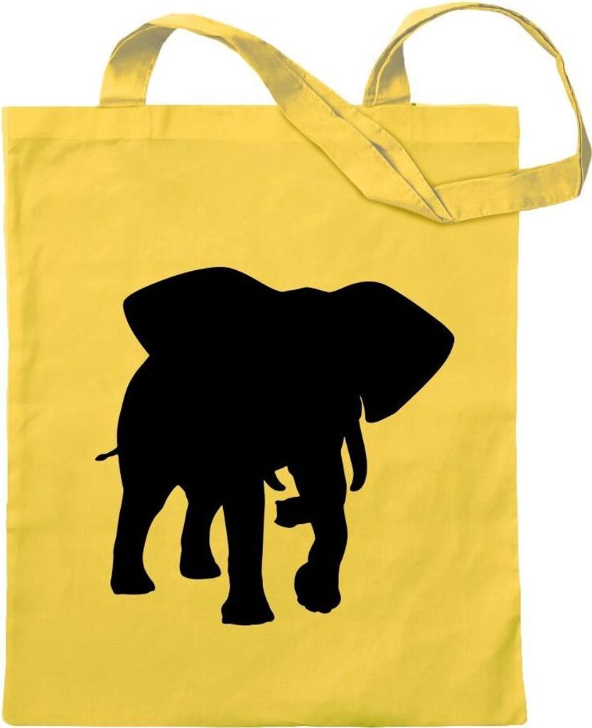 Kiwistar - Baumwolltasche - gelb - Elefant Motiv 4 - Rüsseltiere - Tragetasche Stoffbeutel Umhängetasche Langer Henkel