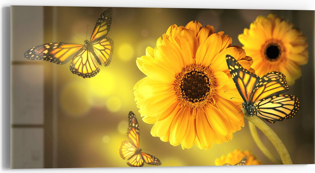 DEQORI Glasbild Echtglas 60x30 cm 'Frühlingsfreude' Wandbild Bild modern Deko