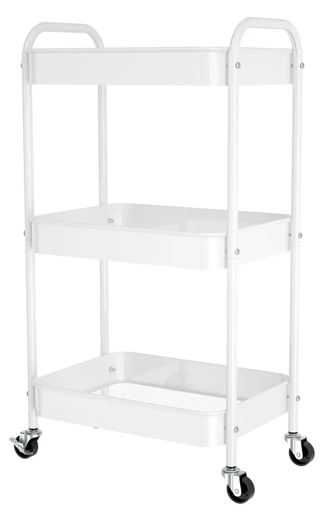 Chariot de rangement blanc 3 niveaux à roulettes pour cuisine et bureau