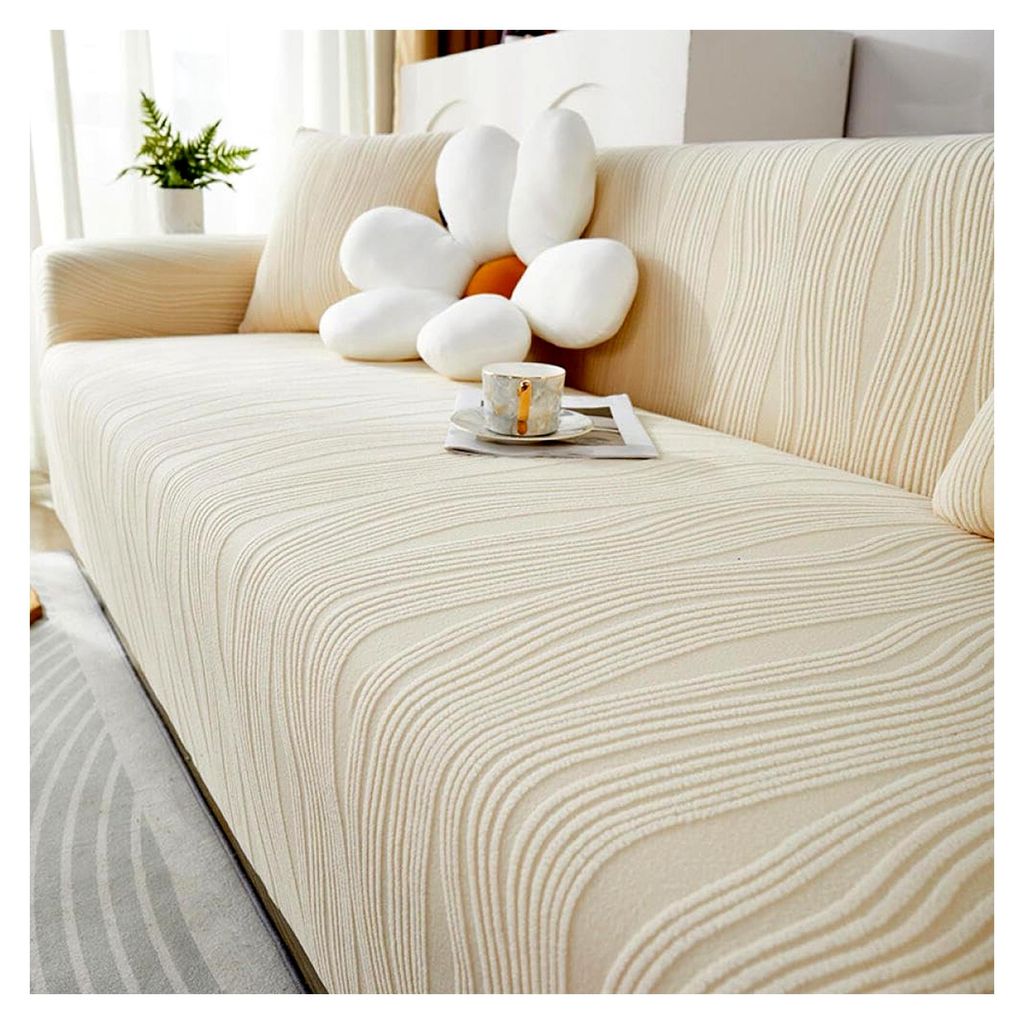 Sofabezug, Jacquard Samt Couchbezüge 4-Wege-Stretch, Dicke Schonbezüge für Wohnzimmercouch, Rutschfest, Waschbar - Gelb || Ottoman (für 70 * 90...