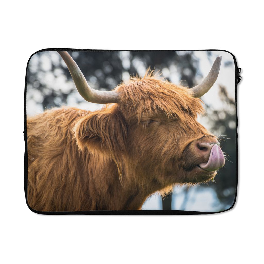 MuchoWow Laptop Hülle 17 Zoll Laptoptasche Schottischer Highlander - Nase - Baum - Zipper - Schutzabdeckung