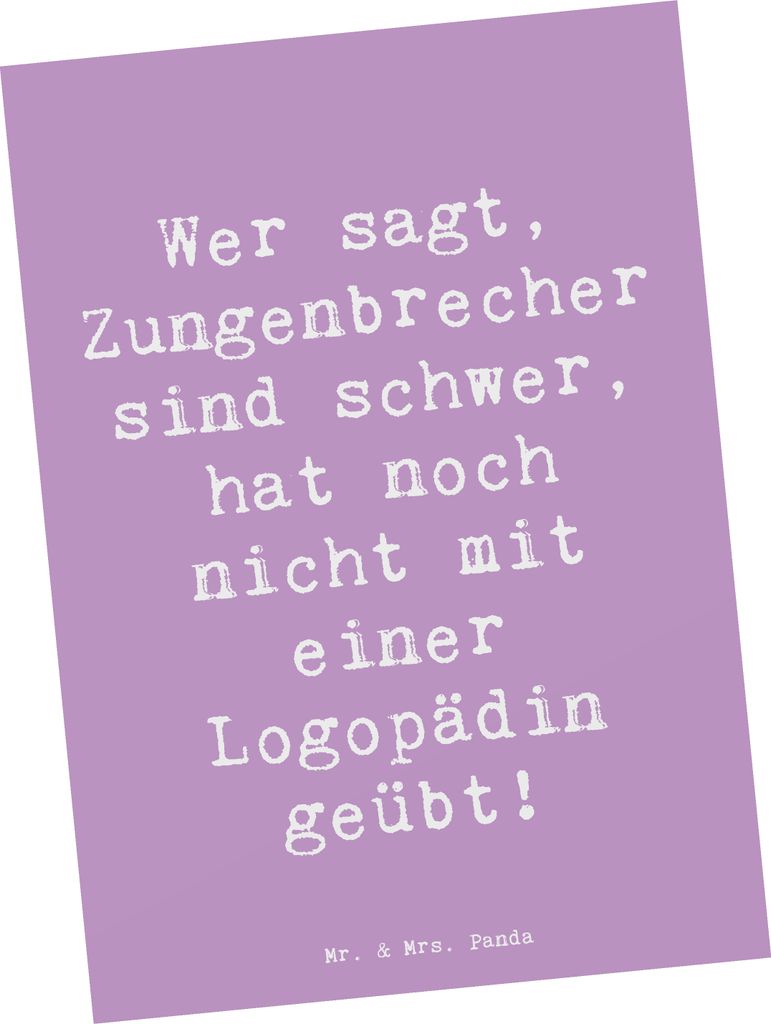 Mr. & Mrs. Panda Grußkarte Spruch Training mit Logopädin - Lavendeltraum - Geschenk, Ansichtskarte, Berufsleben, Übungen, Sprache, Postkarten, W...