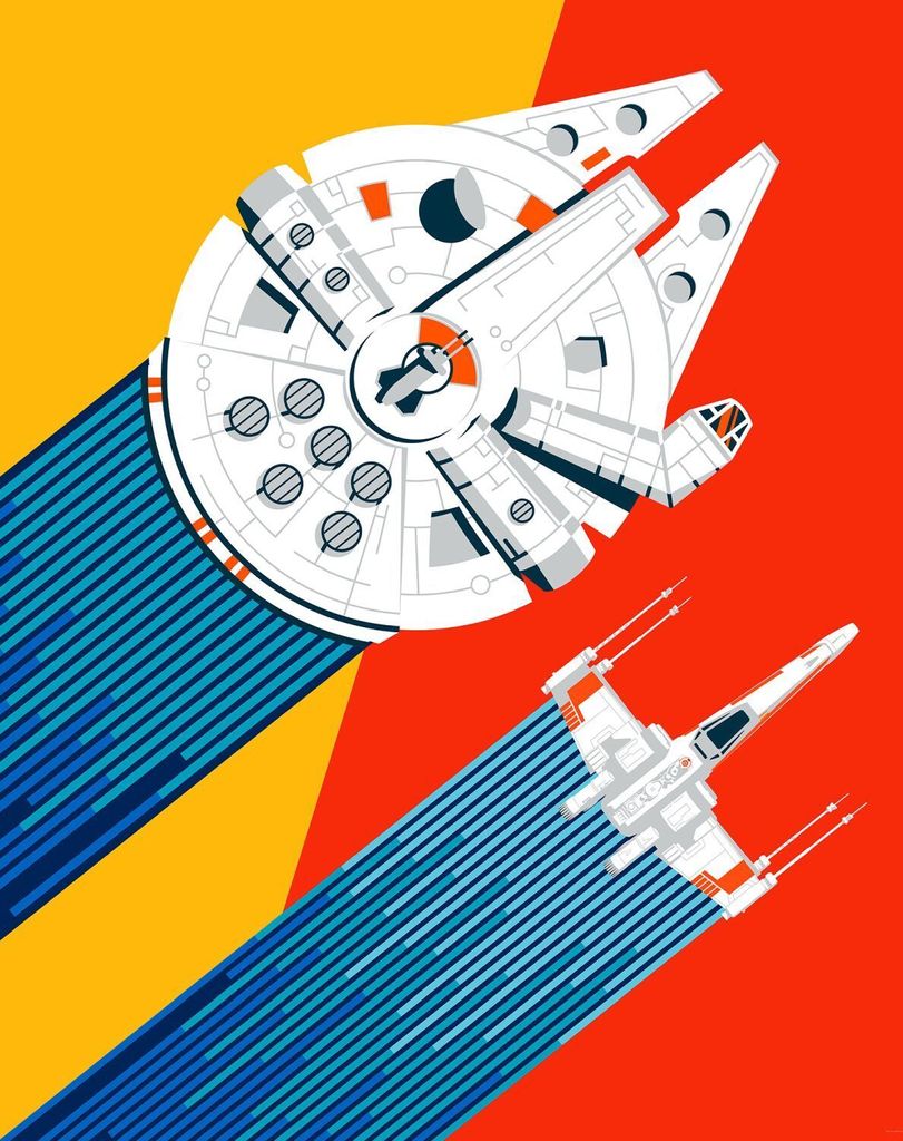 Disney Fototapete Star Wars Wingman Back to 70's Rot, Gelb und Blau - 612770 - 2 x 2,50 m