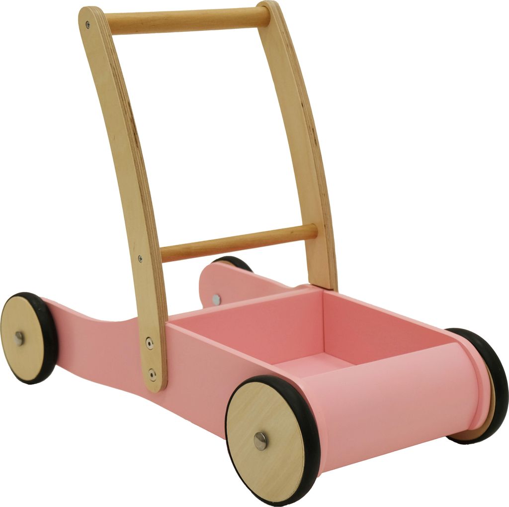 Bandits & Angels Lauflernwagen aus Holz, Retro-Rosa, ab 1 Jahr für Mädchen – 47 cm hoher Schiebegriff – für drinnen – mit Korb für Kleini...