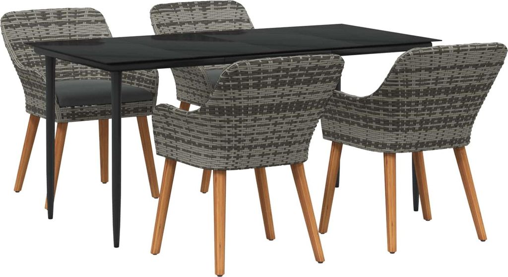 Garten Essgruppe mit Kissen 5 pcs Grau Poly-Rattan