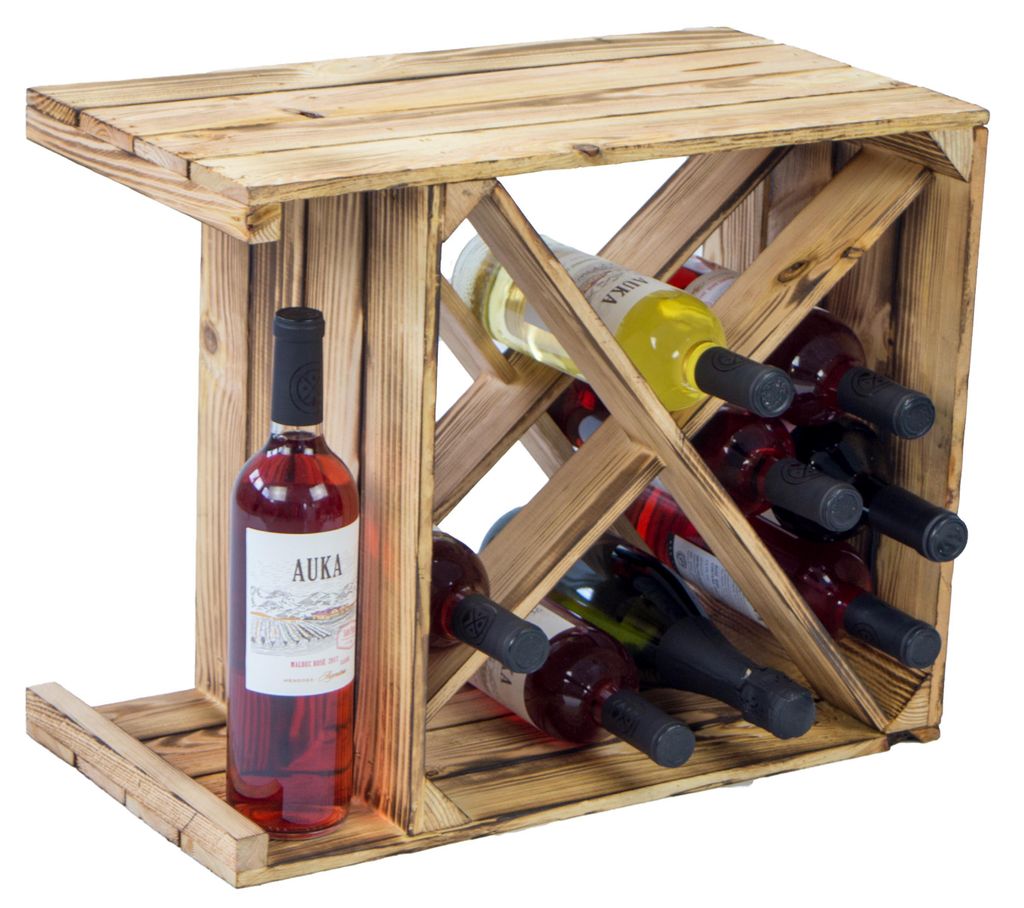 Geflammtes Holz-Weinregal 50x40x27cm, Serie X Produktbild 