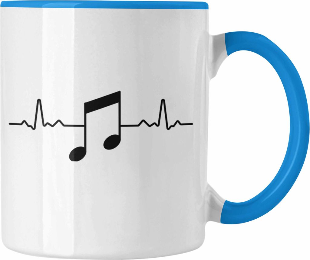 Trendation - Musiker Tasse Musikliebhaber Musik Musiklehrer Geschenk Geschenkidee Musiklehrerin Coach Geschenkideen Herzschlag (Blau)