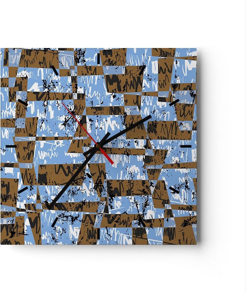 Wanduhr - Quadrat - Glasuhr - Abstraktion modern - 30x30cm - Schleichendes Uhrwerk - Lautlos - zum Aufhängen bereit - Dekoration Modern - Wanddeko...