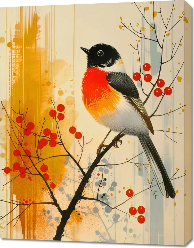 Image Rouge-gorge d'automne 70 x 90 cm aux couleurs chaudes intenses