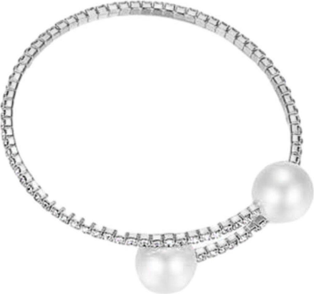 2 Teile/satz Frauen Elegante Schmuck Set Glänzende Strass Faux Perlen Einstellbare Offenen Kragen Halskette Armreif Set