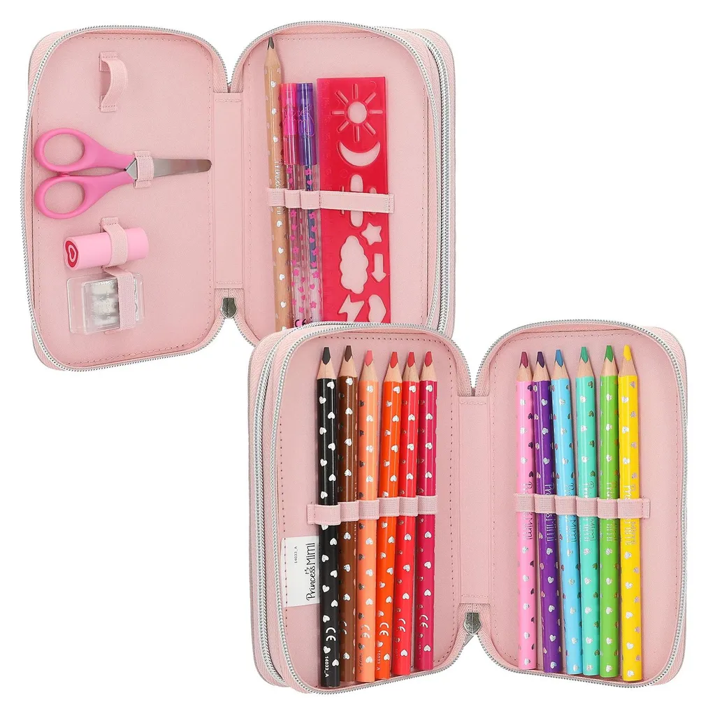 Trousse Princess Mimi 2 Compartiments Zippés et Grande Capacité Rose