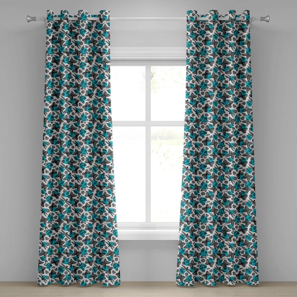 Rideau papillons 280cm x 245cm en tissu imprimé de haute qualité bleu