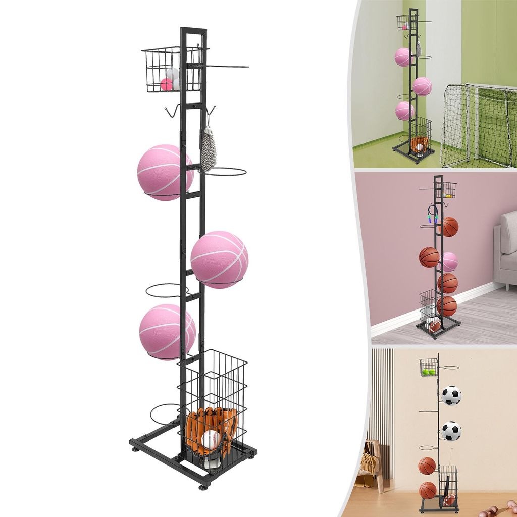 Basketball-Aufbewahrungsregal 41*28*156cm Ballständer Basketballkörbe Bodenstehendes Ballregal