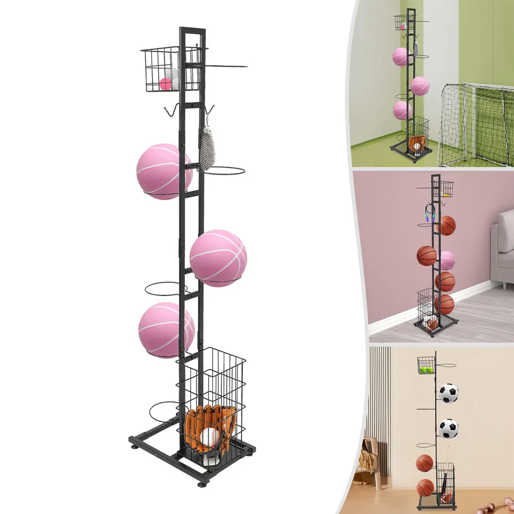 Porte-ballon vertical en acier 156cm étagère de rangement basket-ball
