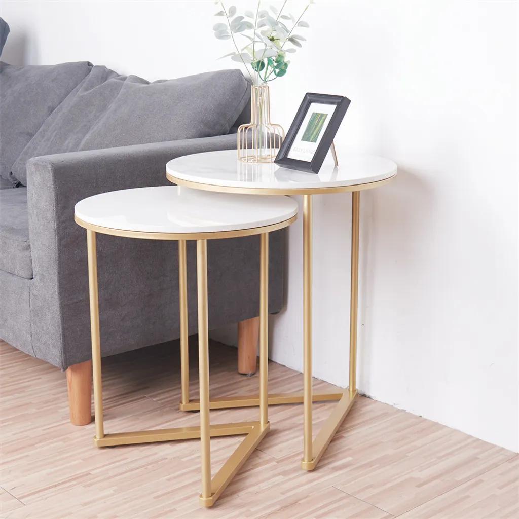 Table d'appoint marbre véritable blanc et métal robuste - Série Opal - 4