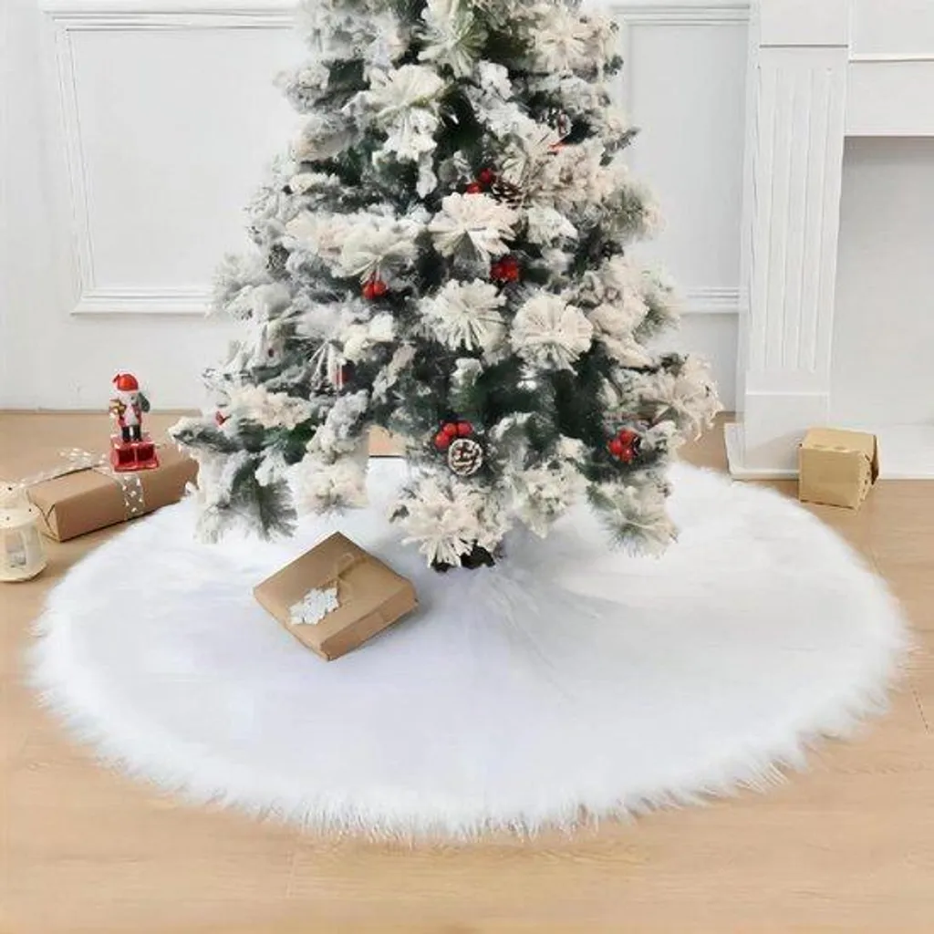 Jupe de sapin de Noël blanche 78 cm effet fourrure douce et peluche