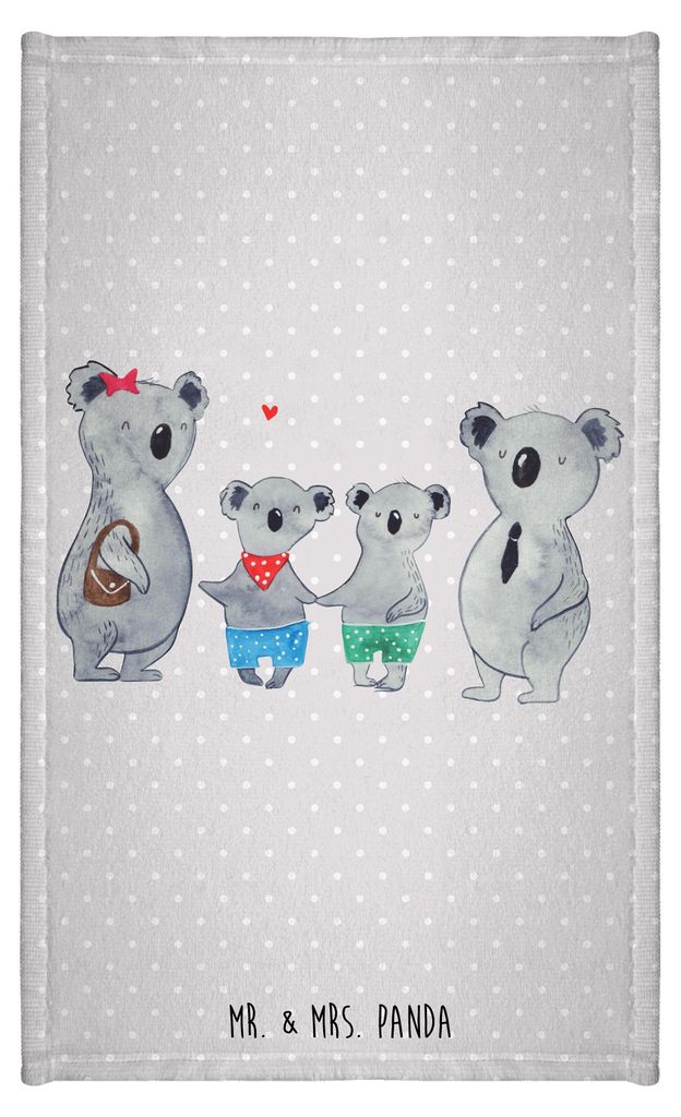 Mr. & Mrs. Panda Handtuch Koala Familie zwei - Grau Pastell - Geschenk, Muttertag, gäste wc, badezimmer, Gästehandtuch 30x50, Baumwollhandtuch, Z...