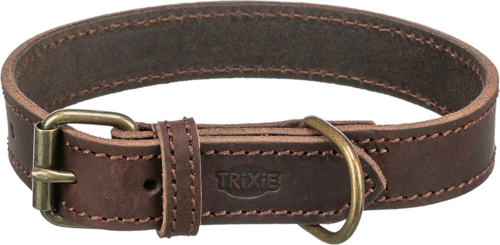 TRIXIE Rustic Fettleder-Halsband - dunkelbraun - 57–66 cm/30 mm