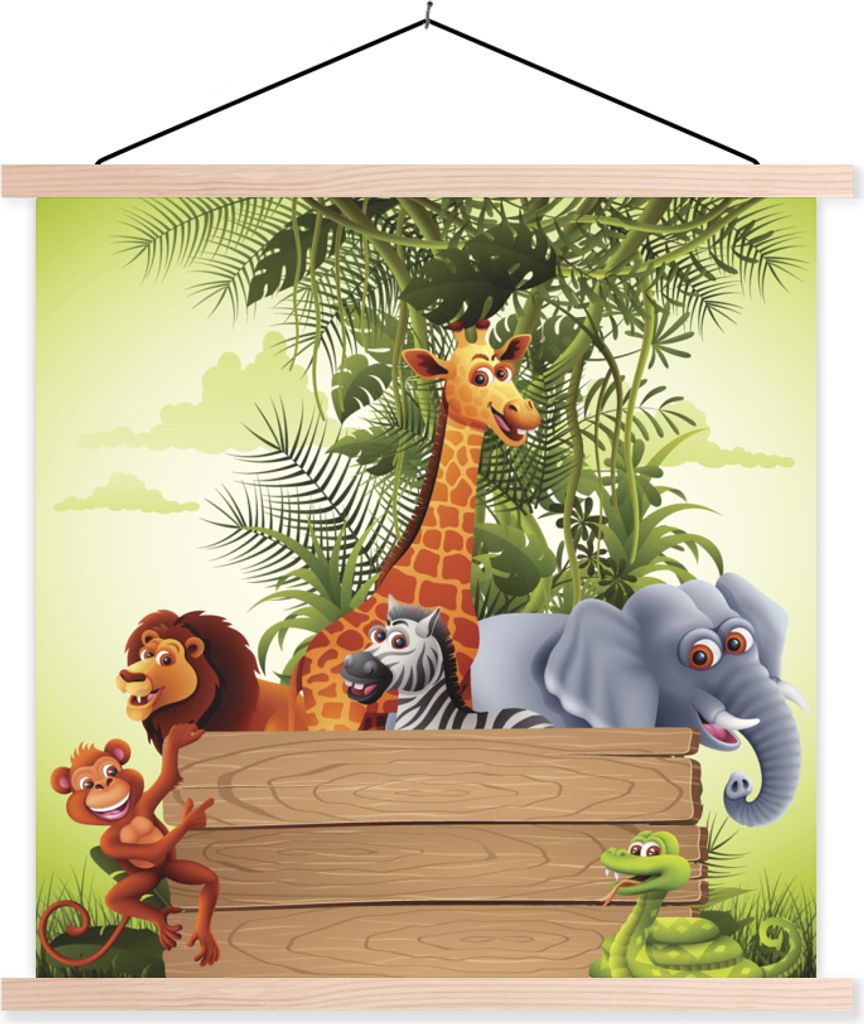 MuchoWow Textilposter Dschungeltiere - Natur - Kinder - Giraffe 40x40 cm mit holzfarbenen Rahmen - Posterleiste