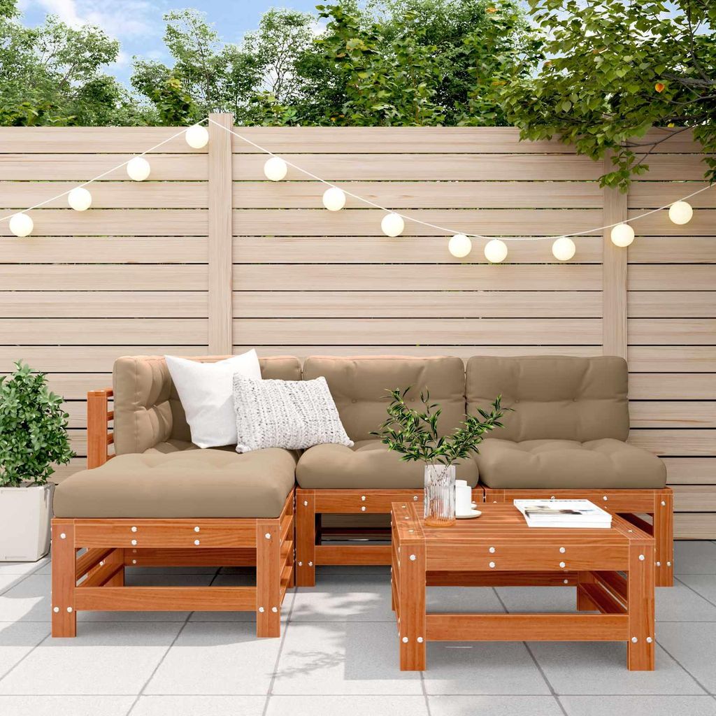 (Robust Möbel)Garten-Sofagarnitur/Sitzgruppe - CLORIS - elegantes Design - Gartenlounge Set - 5 pcs Wachsbraun Massives Kiefernholz - Gartenm...