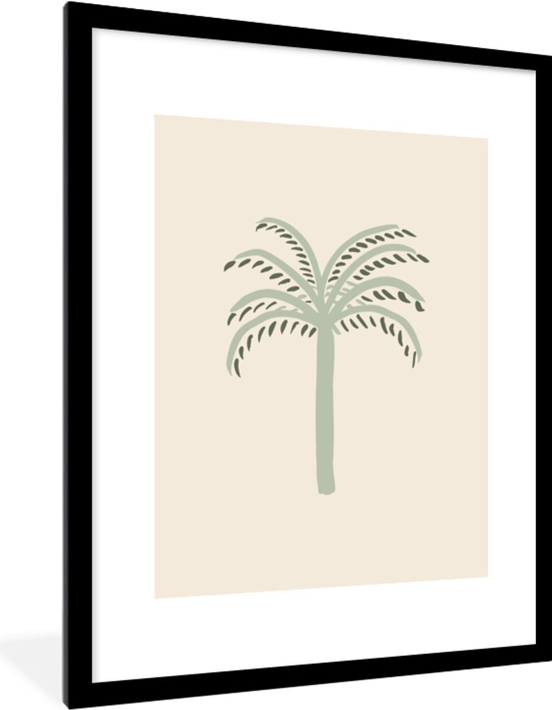 MuchoWow Gerahmtes Poster Palme - Natur - Grün - Minimalismus 60x80 cm - Poster mit Schwarzem Bilderrahmen Wandposter Rahmen Foto Bilder - Wohnz...