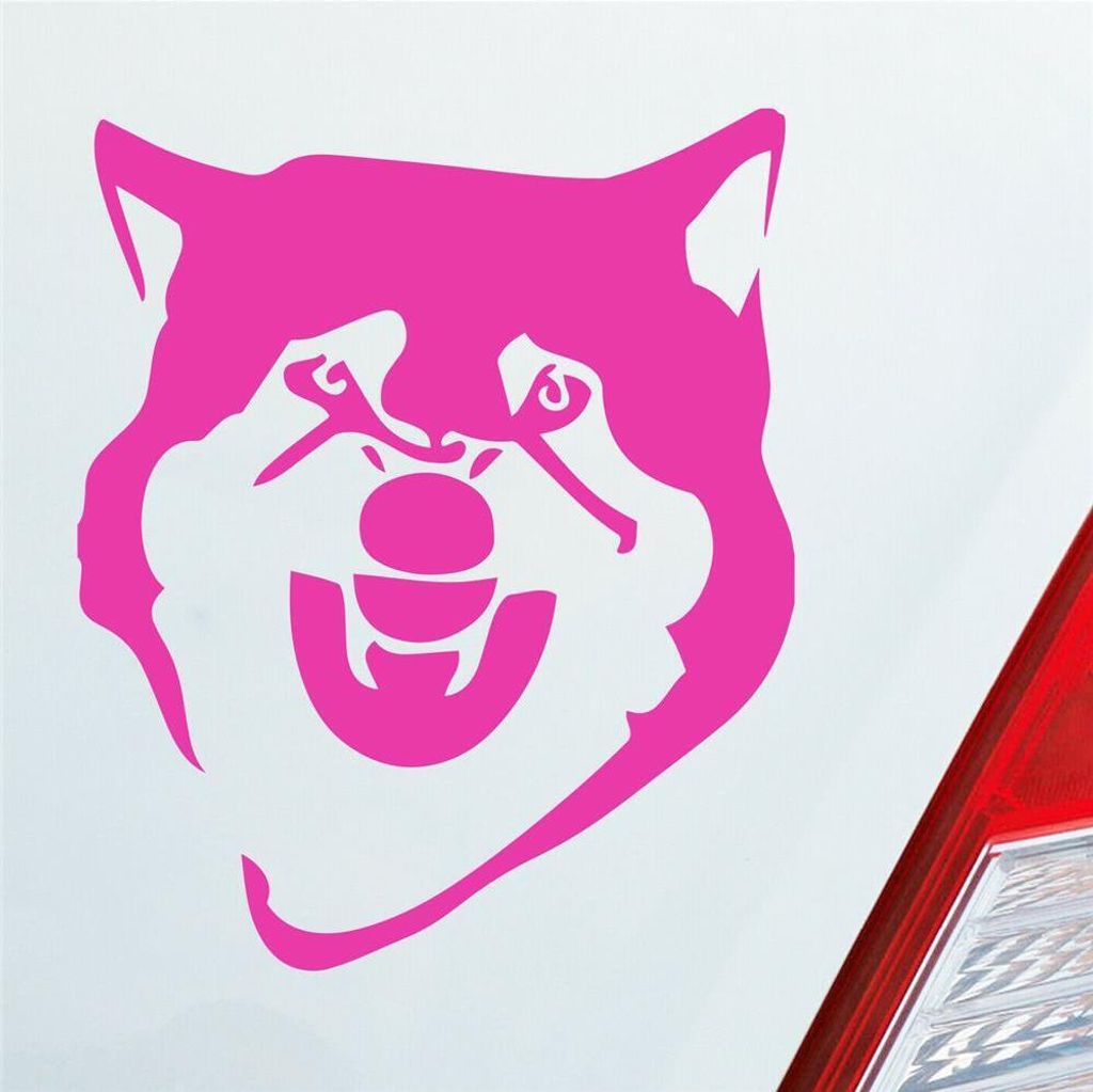 Auto Aufkleber Böser Husky angry Dog Tier Hund 12x10 cm Pink Sticker Heckscheibenaufkleber