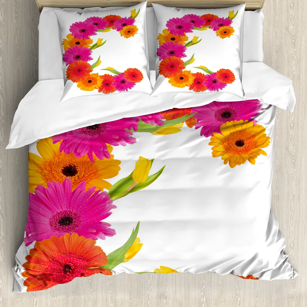 Housse de couette 200x200 cm ABAKUHAUS Lettre C avec taies orange