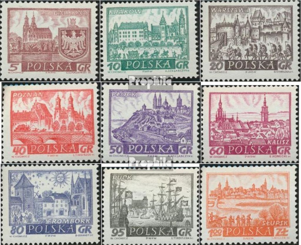 Briefmarken Polen 1960 Mi 1188-1196 (kompl.Ausg.) postfrisch Historische Städte