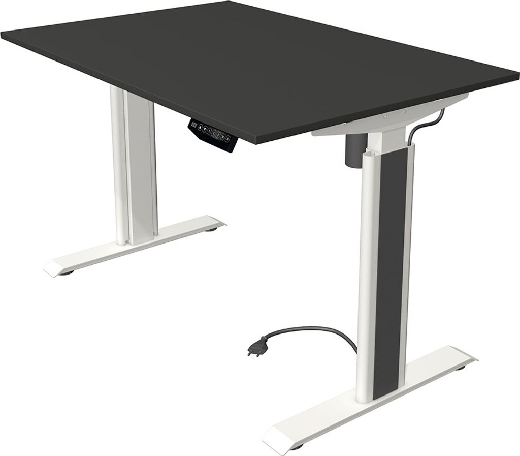 Kerkmann Move 1 advance elektrisch höhenverstellbarer Schreibtisch anthrazit rechteckig, T-Fuß-Gestell weiß 120,0 x 80,0 cm