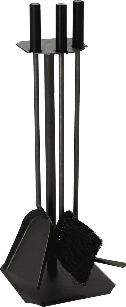 Kamingarnitur 3-tlg. schwarz mit Holzgriffen Produktbild 