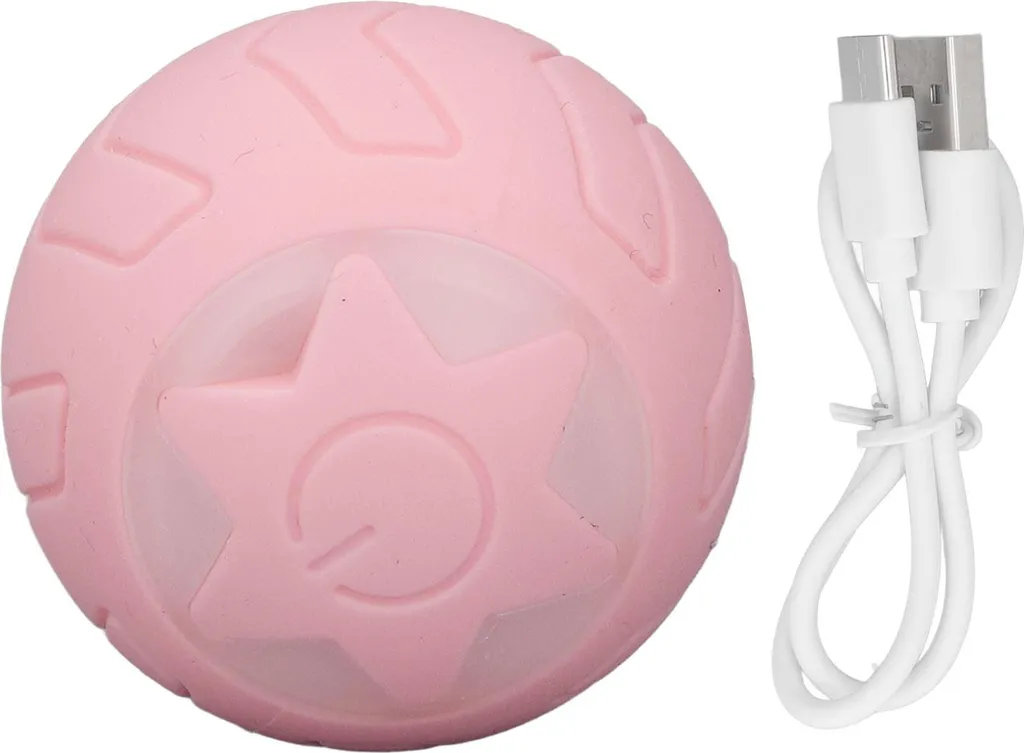 Palla Peppy per gatti con luci colorate e flash LED rotolamento automatico USB ricaricabile rosa Confezione inglese