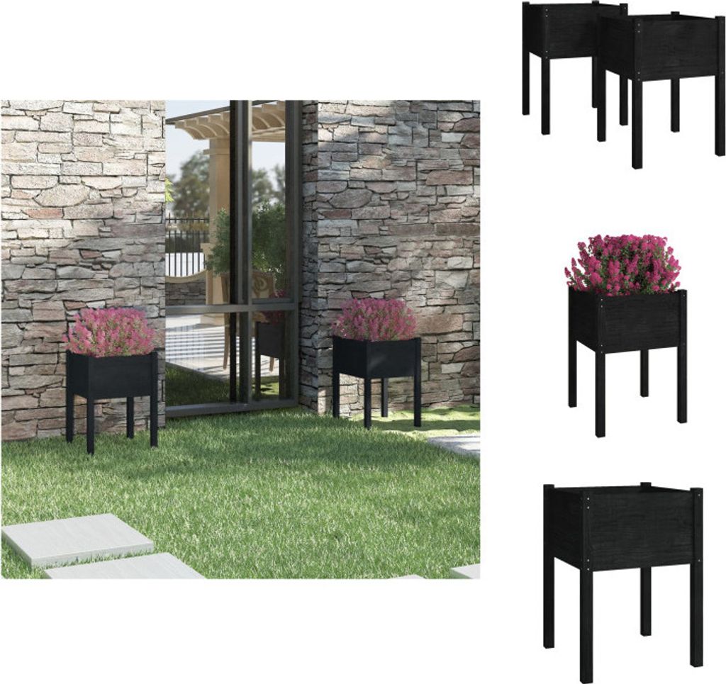 vidaXL Pflanzkübel 2 Stk. Schwarz 50x50x70 cm Massivholz Kiefer - Blumentöpfe & Pflanzgefäße