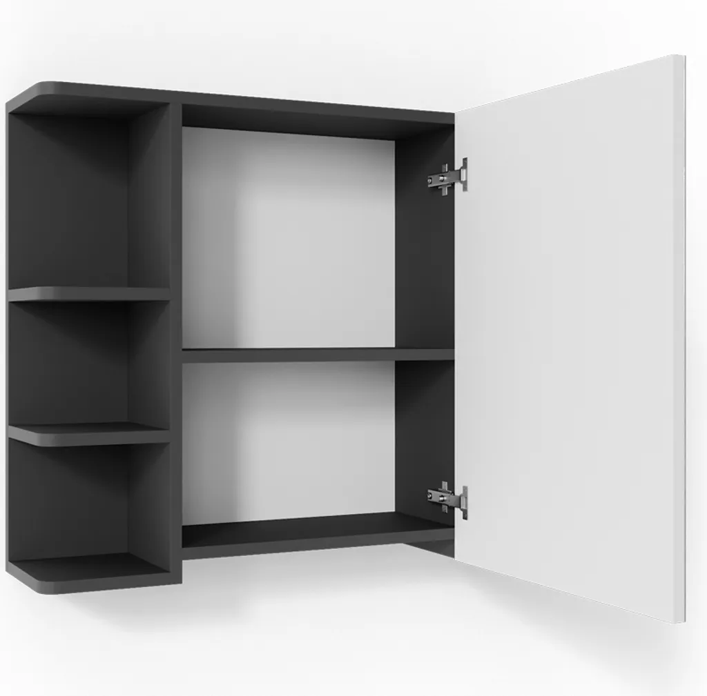 Specchio Contenitore Bagno Fynn Vicco 80x64 cm Antracite e Bianco Moderno