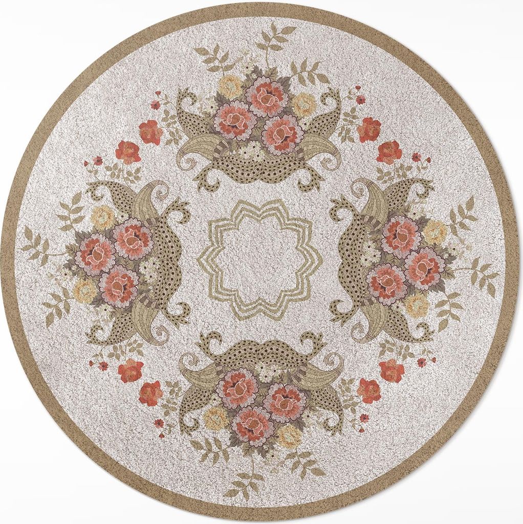 Retro Blumenarrangements– Vinyl Fußmatte – Ø 140cm – Rutschfest, Pflegeleicht & Langlebig