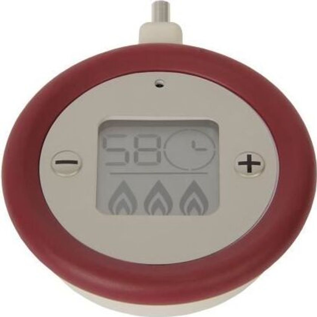 A close-up front view of a kitchen timer.