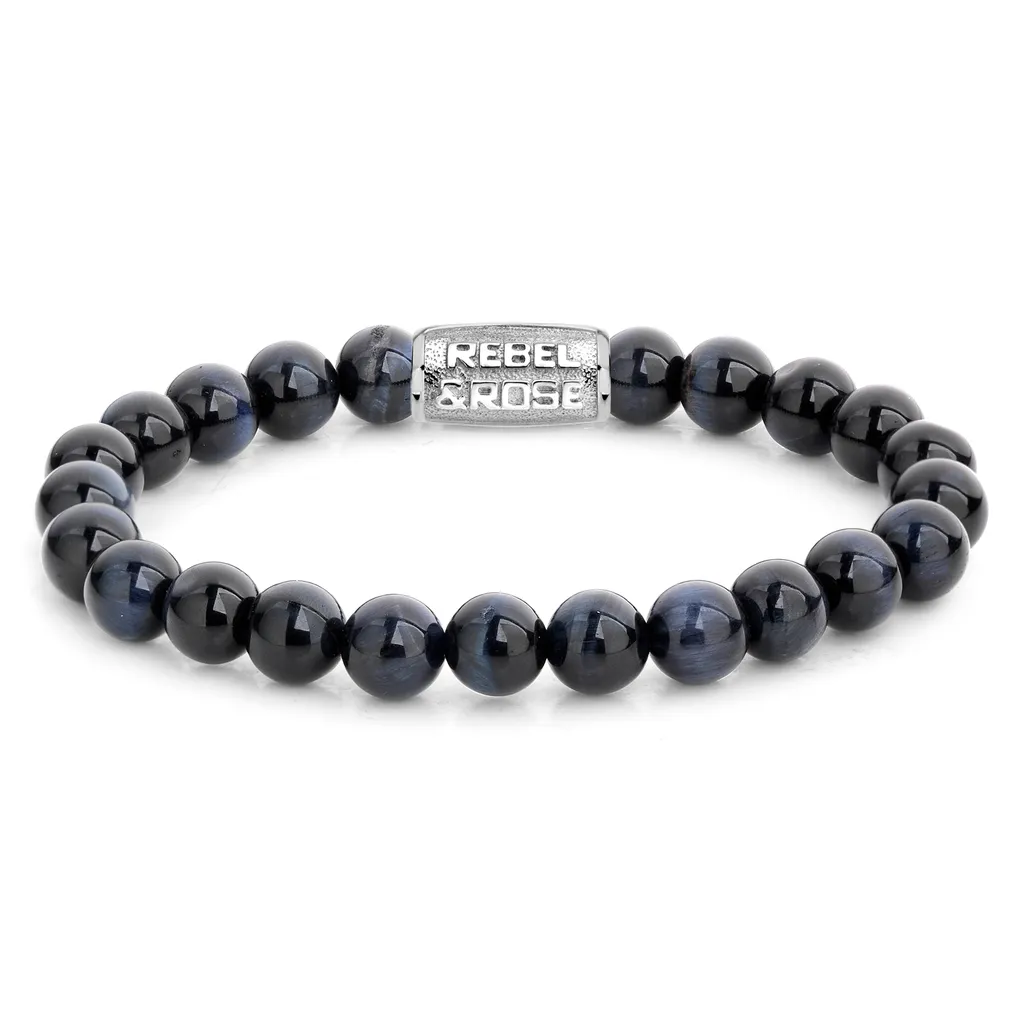 Bracelet en Perles pour Homme Rebel & Rose Tiger Blues 8mm Authentique