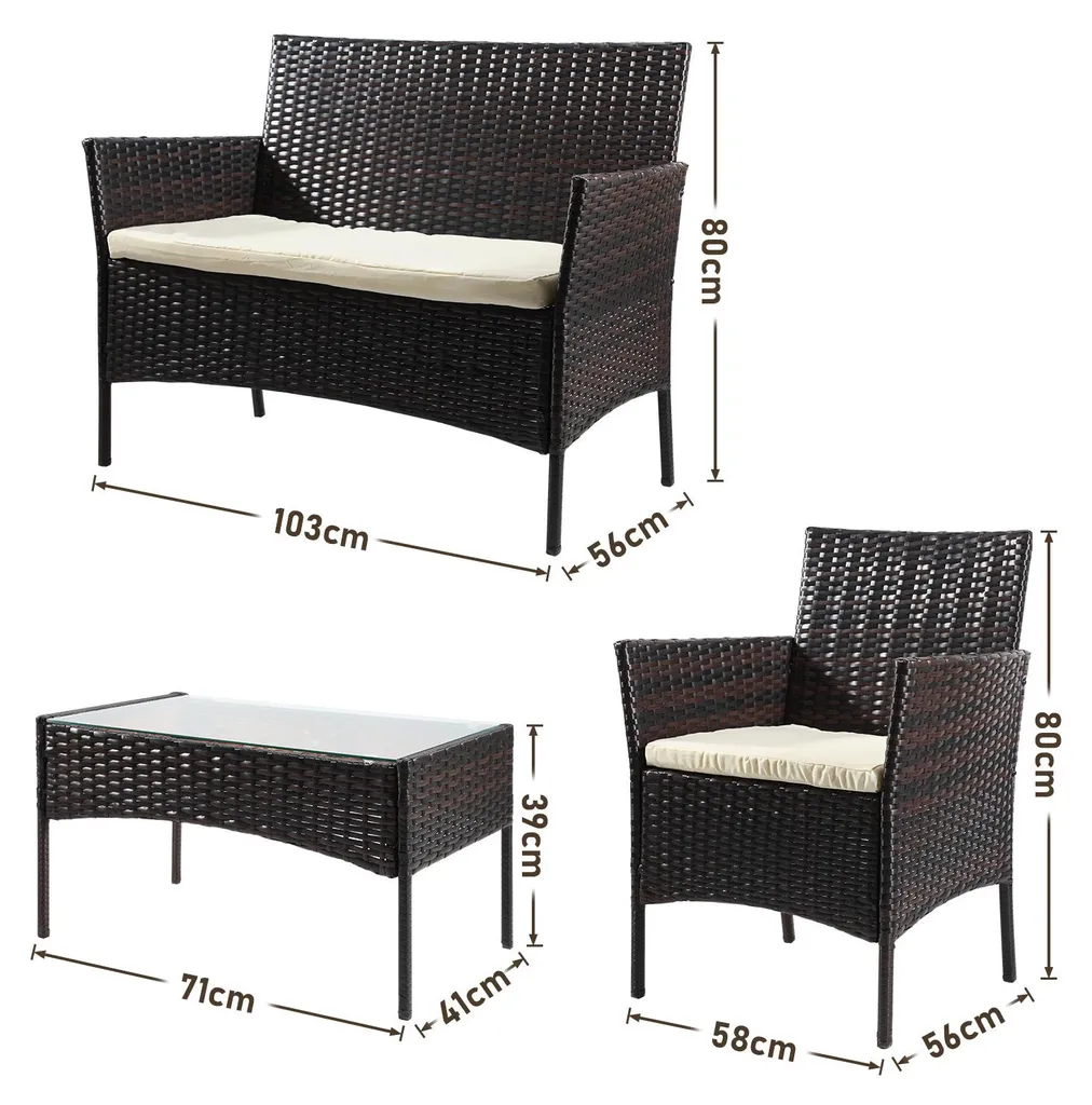 Salon de terrasse complet pour 4 personnes, idéal balcon et véranda