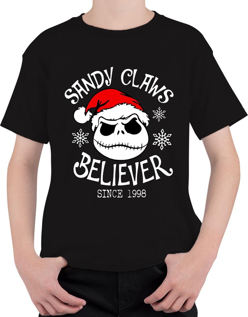 Shandy Claws Believer Weihnachten Totenkopf Gothic Geschenk Uni Kinder T-Shirt, Schwarz, 152